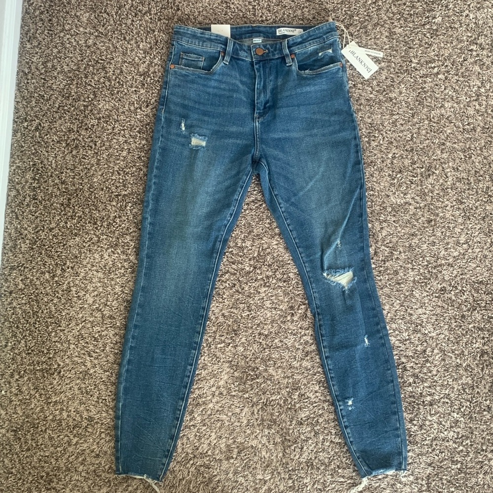 NWT Blank NYC Blue Mid-Rise Skinny Organic Cotton Raw Hem Denim Jeans Size 30